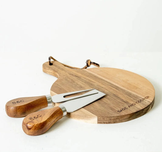 Acacia cheeseboard set with knives